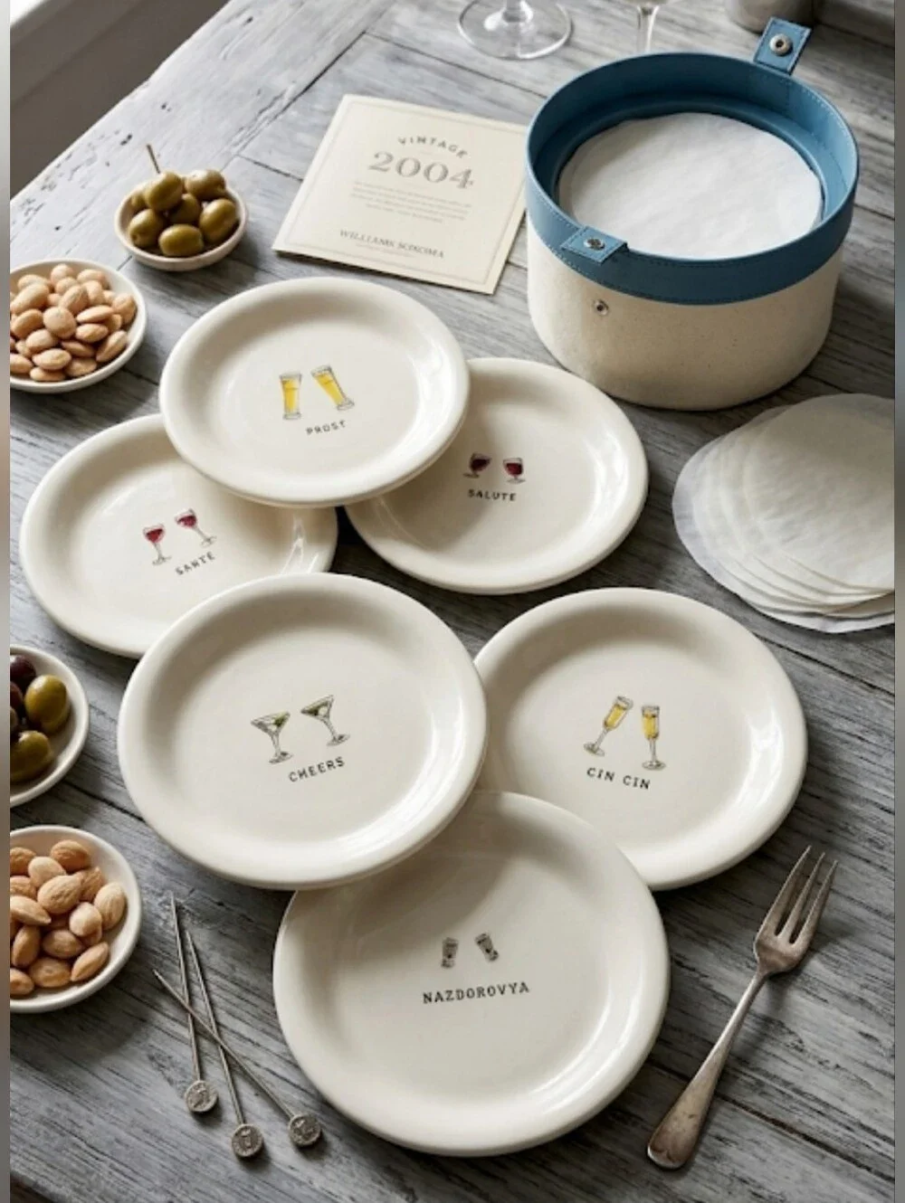 Williams Sonoma Cheers Appetizer Plates Set of 6 Multilingual Vintage 2004